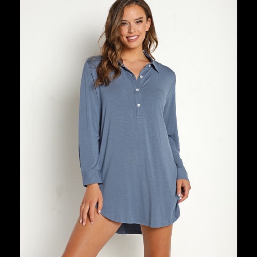 Gisele Long Sleeve Sleep
Shirt
Eberjey blue L nwot pj cozy $140 casual lounge